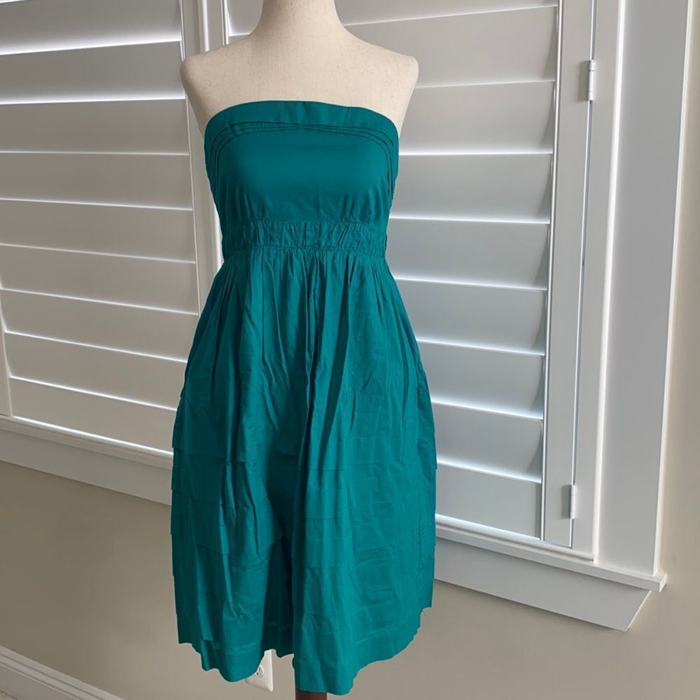 Anthropologie | sz 4 vintage Maeve deep teal layered fit and flare dress - Picture 2 of 13